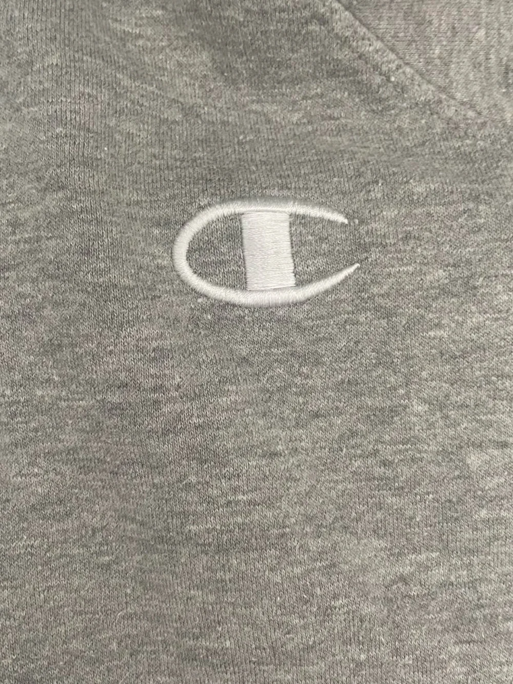 Champion Men’s Gray Crewneck Hoodie with Script Sleeve Logo